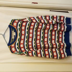 Crossings mens all cotton sweater, size XL, navy, red, green, mustard, white.
